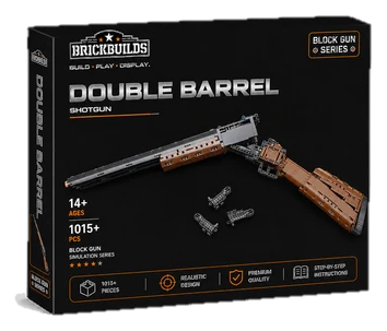 Full-Length Double-Barrel Shotgun brick kit box, 1015+ pieces, age 14+ (cut-out)