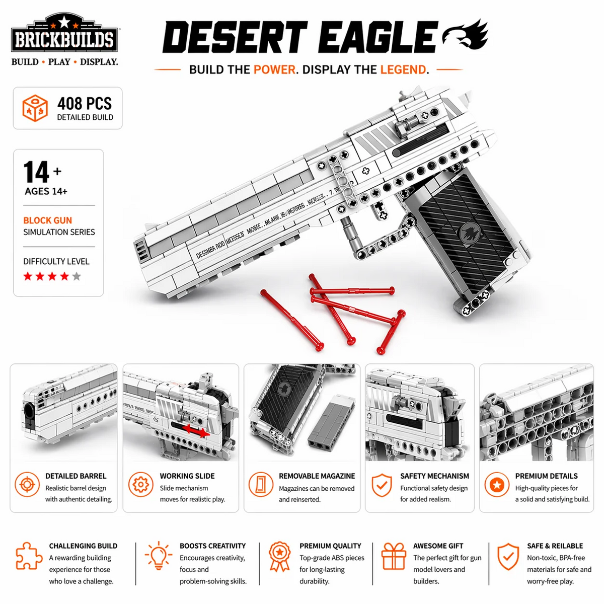 Silver Large-Frame Pistol — feature breakdown with detail close-ups