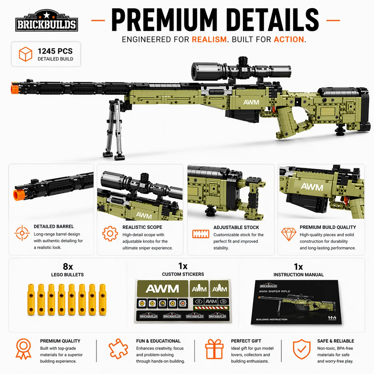 Olive Bolt-Action Sniper — details and what is included
