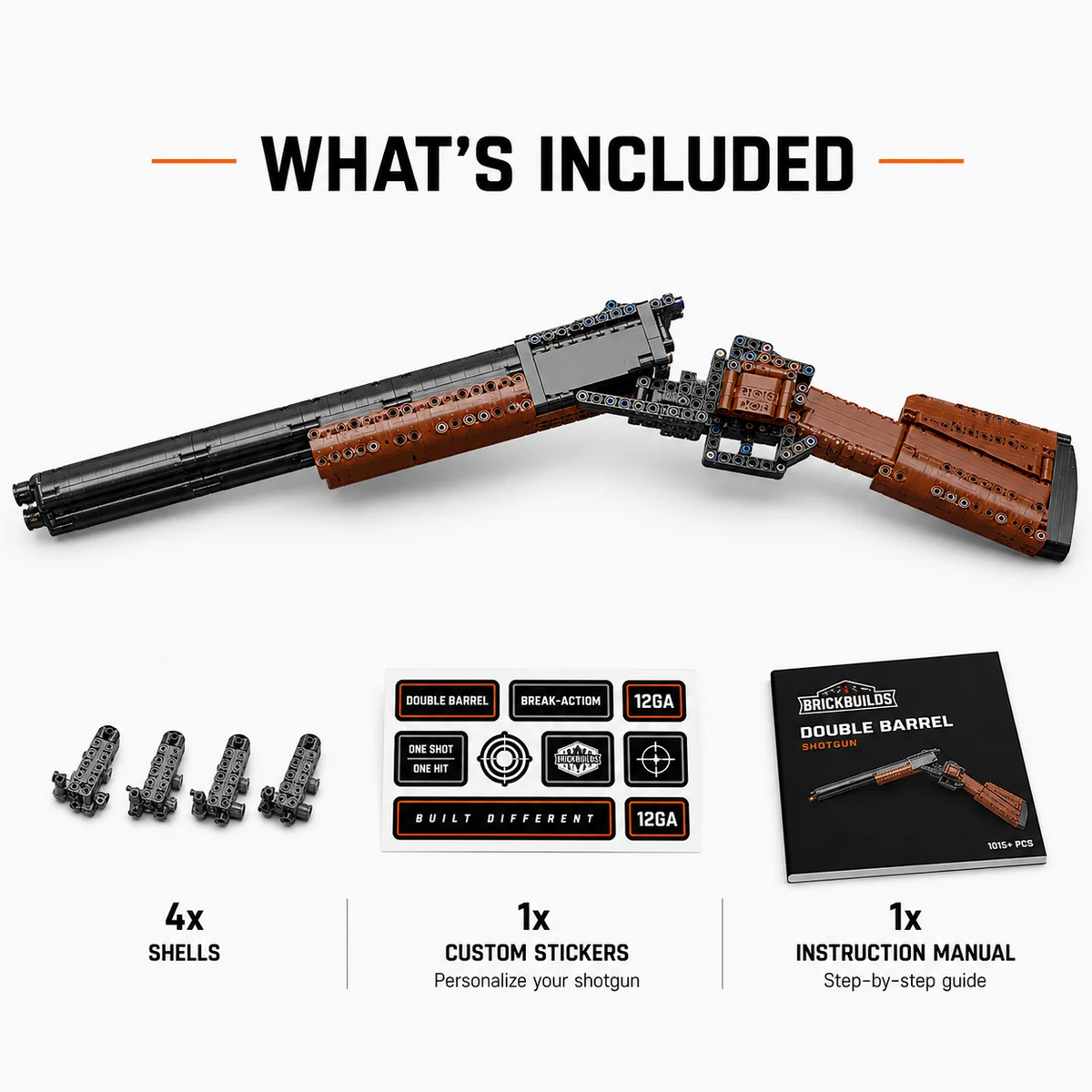 Full-Length Double-Barrel Shotgun — what is included: model, sticker sheet and instruction manual
