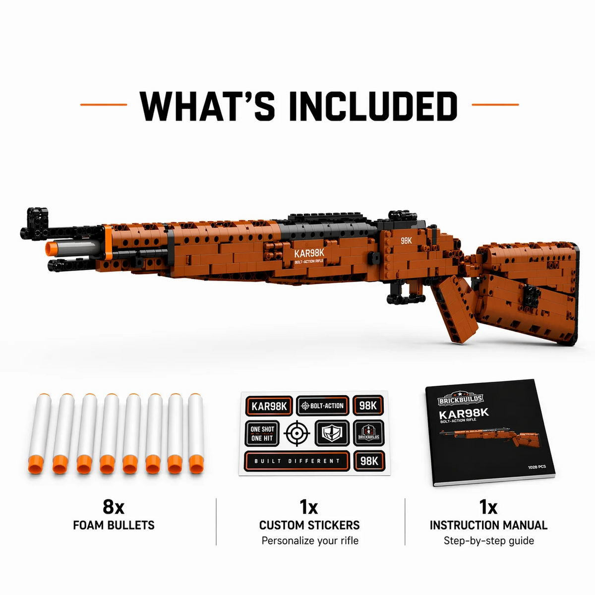 Honey-Wood Bolt-Action Rifle — what is included: model, sticker sheet and instruction manual