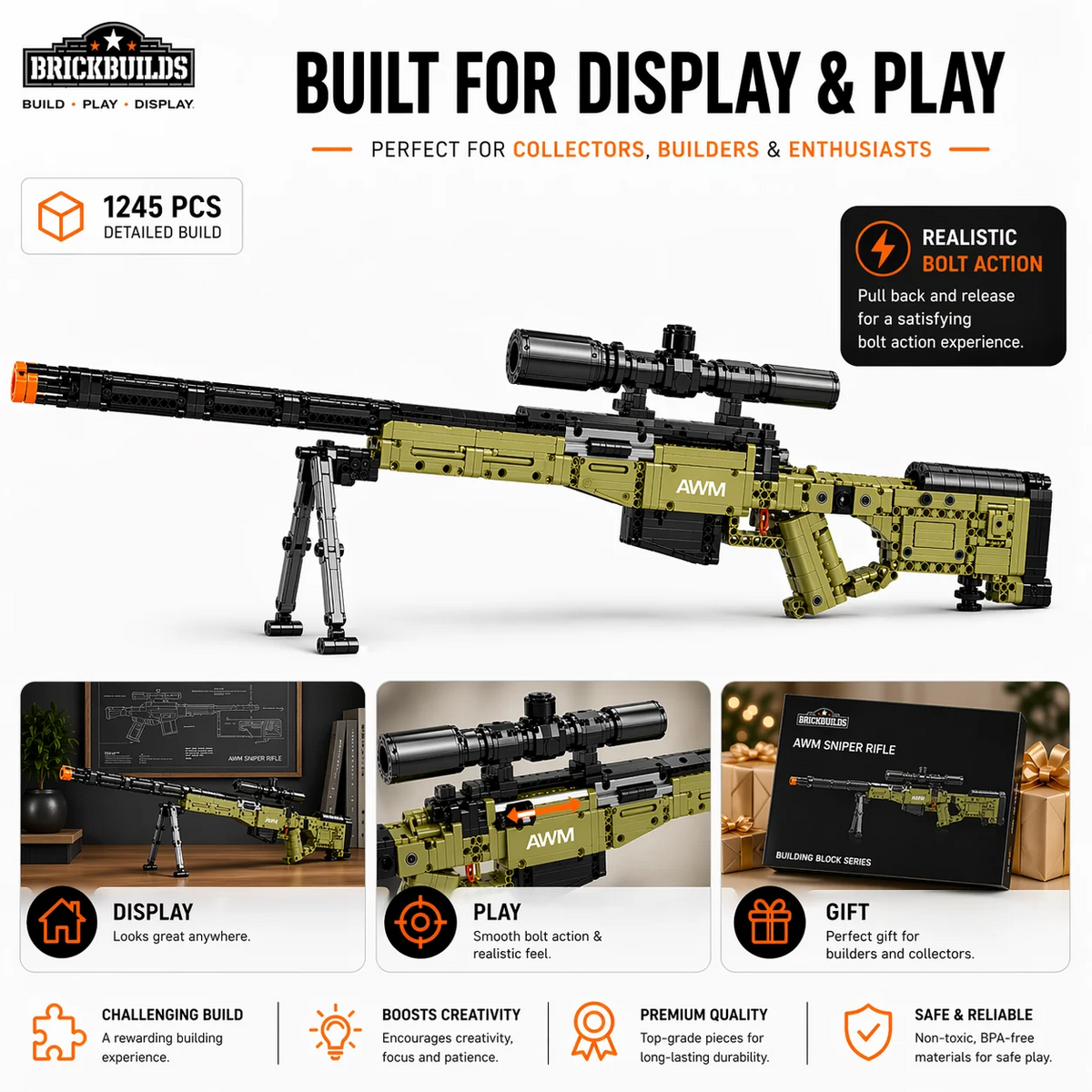 Olive Bolt-Action Sniper — built for display overview
